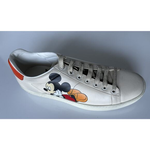 Gucci Men's Mickey Mouse Ivory Soft Leather Sneakers 8.5 US (41.5 Eu) 606110 NWT - Picture 6 of 13